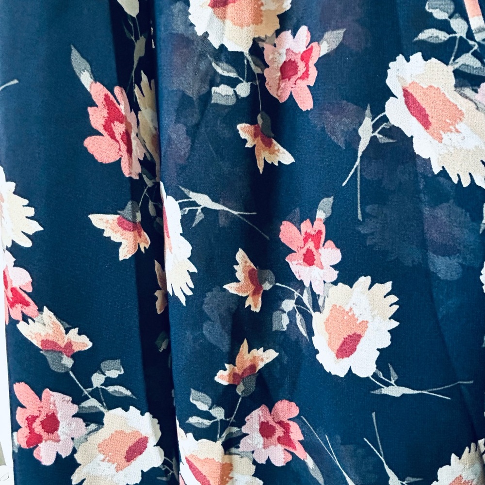 BloomChic Navy Floral Midi Dress with Pink and Cream Blooms - Picture 2 of 3